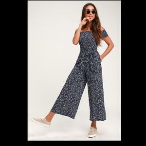 Lulu’s cropped off-the-shoulder jumpsuit in navy